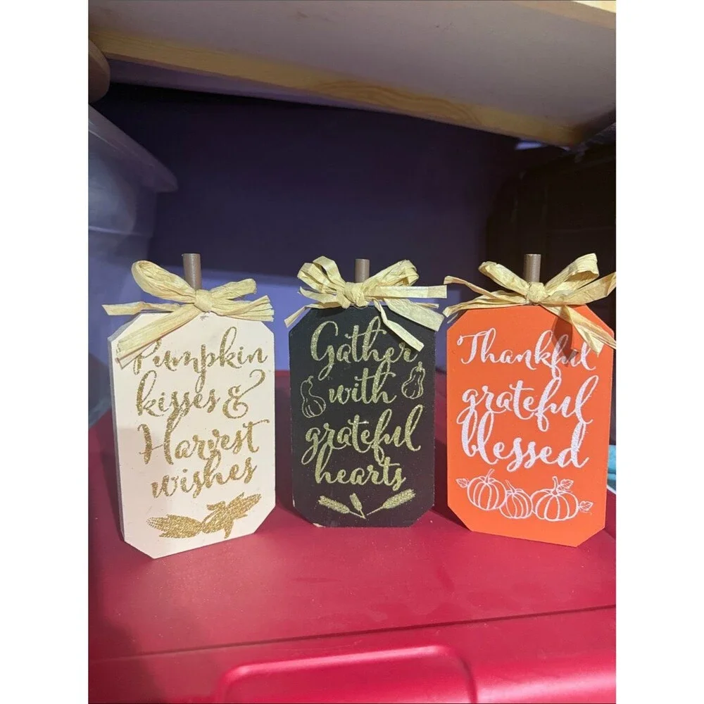 Fall Wooden Block Decor Set Thanksgiving Farmhouse Table Signs (Set of 3)